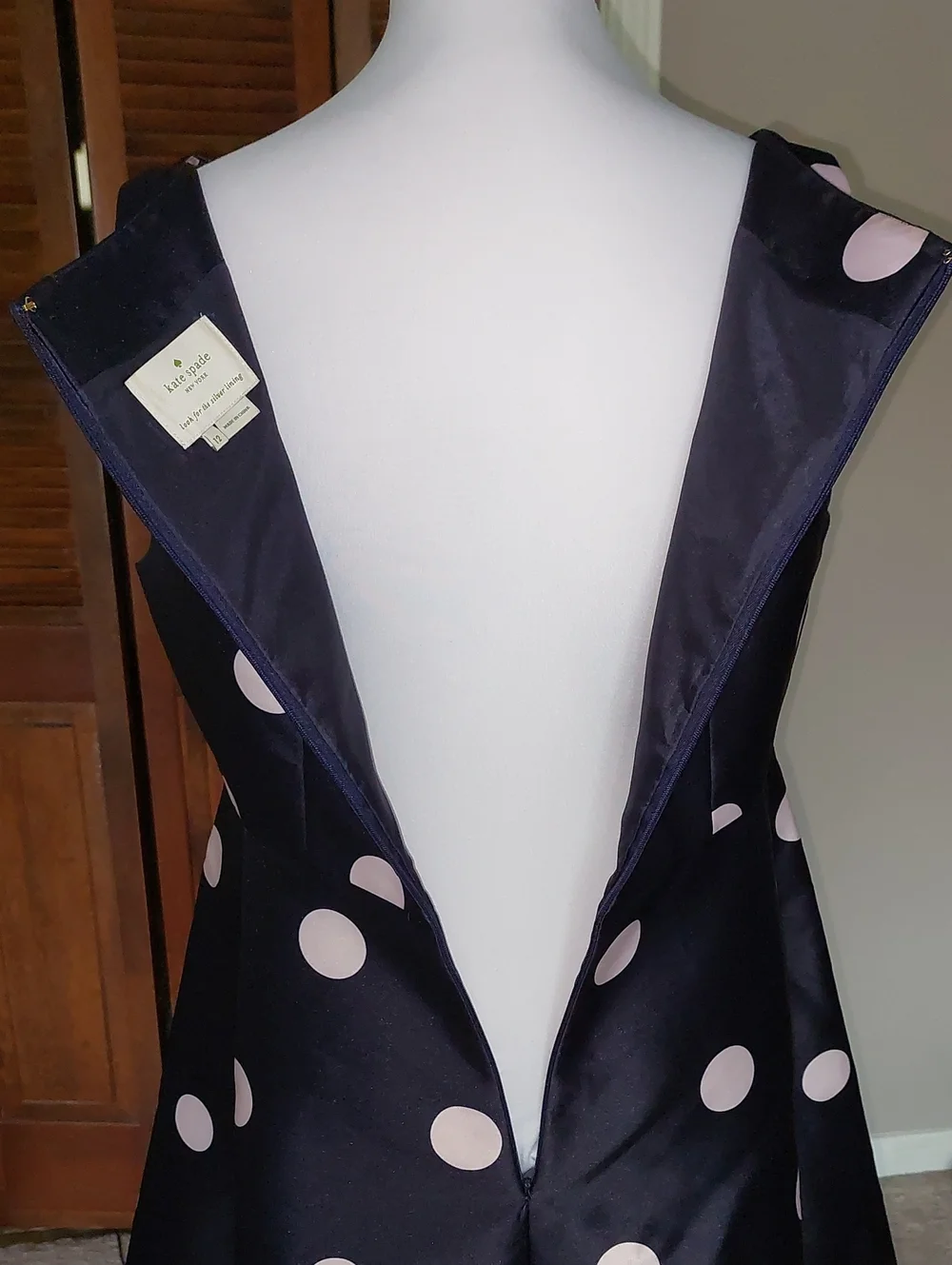 Kate Spade Spotlight V-neck Blue Navy and Pink Polka Dot Mini Dress Sz 12